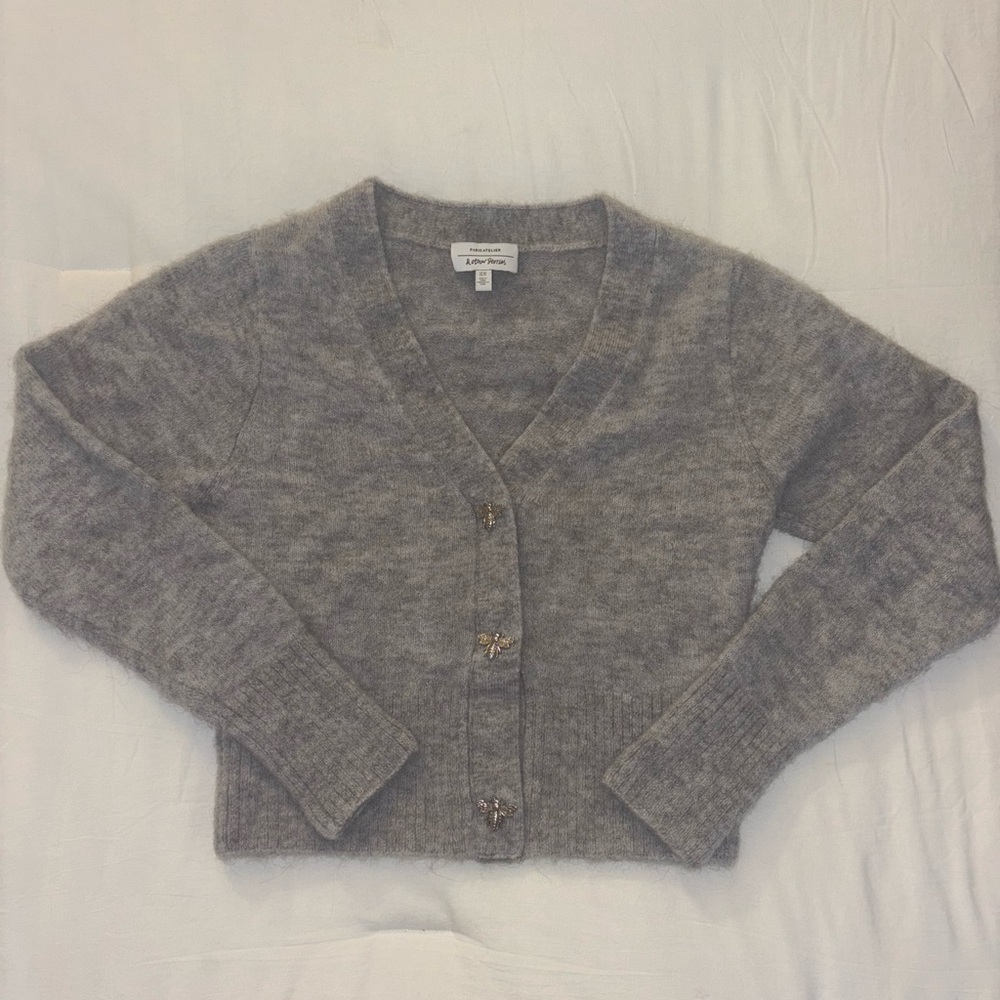 & Other Stories Light Gray Bee Button Alpaca Blend Cardigan | Size: XS
